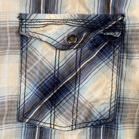 Skully Button Snap Shirt Plaid‎ Pockets Western Blue SZ L - Picture 3 of 7